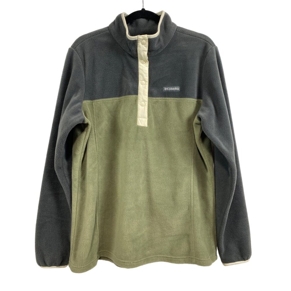 Columbia Benton Springs Half Snap Fleece Pullover Jacket Green Gray Womens SZ XL
